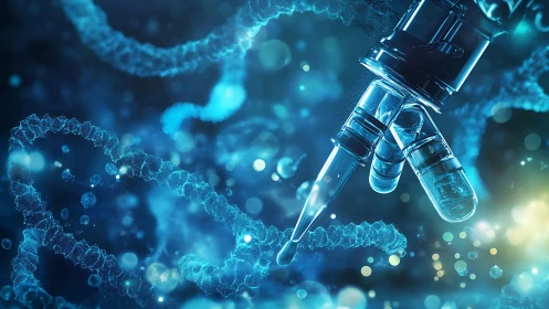 Genetic research pipettes glow within luminous DNA strands