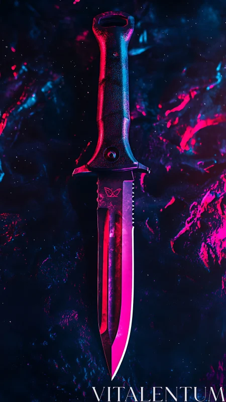 Neon Dreams: A Glowing Blade in Digital Cosmos.