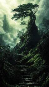Ancient Tree Crowns Misty Mountain Gorge.