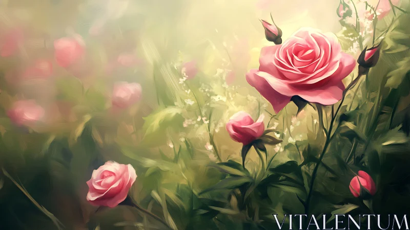 Pink Roses Dance Through Soft Golden Haze.