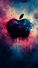 Bold splattered apple silhouette in glowing cosmic colors.