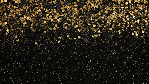 Gold confetti cascade over deep black glitter field.