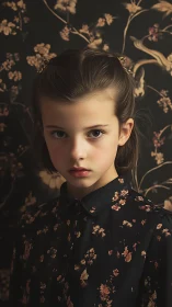 Young Girl Portrait with Dark Floral Pattern Styling