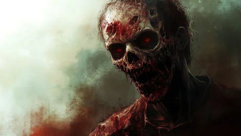 Grotesque undead horror with glowing red eyes emerges.