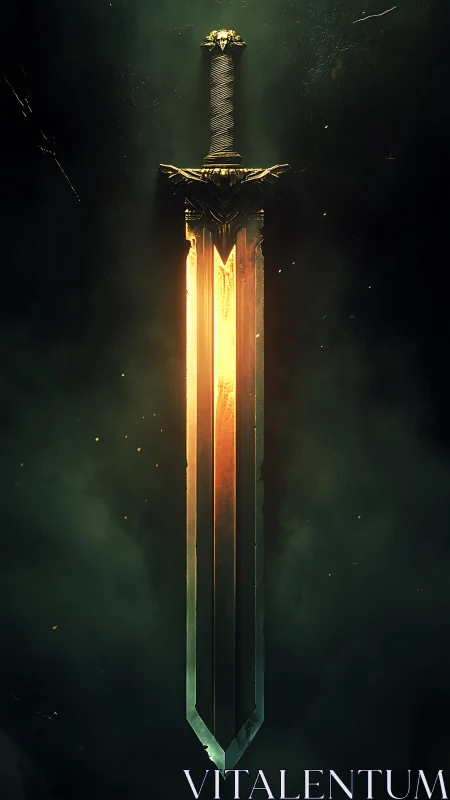 Sun-forged greatsword carves molten dawn through shadowed air