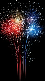 Digital firework bursts in radial vector composition on black.