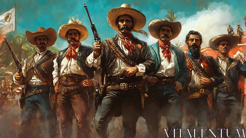 Proud revolutionaries stand united in bold desert sunlight