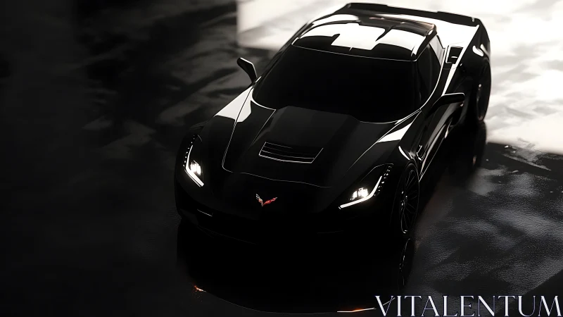 Midnight Corvette prowl on a rain-slick neon runway.