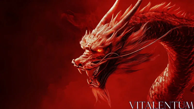 3D infernal dragon profile with dynamic red negative space.