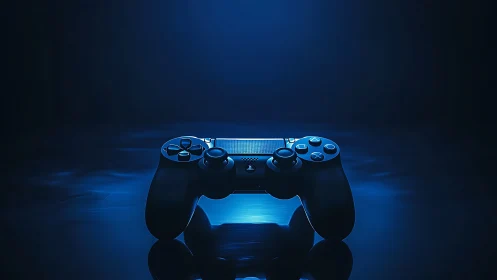 PlayStation DualShock Controller Rendered in Neon Blue Ambient Lighting