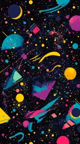 Neon planets collide in a playful abstract cosmic sprayscape.