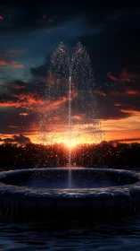 Sunset fountain glow where water catches the last light.
