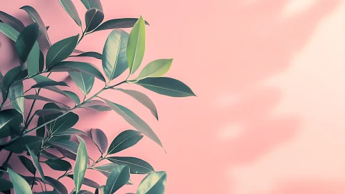 Green leafy plant on pastel pink background, minimalist style.