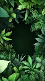 Lush tropical foliage frame surrounds deep emerald void.