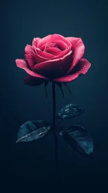 Crimson Rose Against Deep Teal Minimalist Study.