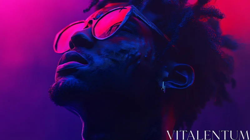 Portrait under neon magenta and blue rim lighting glow