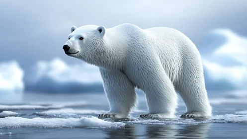 Polar monarch pads across glassy ice in soft arctic light