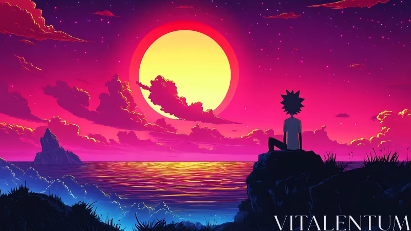 Glowing cosmic sunset invites a quiet moment of reflection