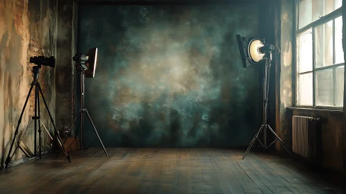 Moody loft studio waits in cinematic light and quiet dust.