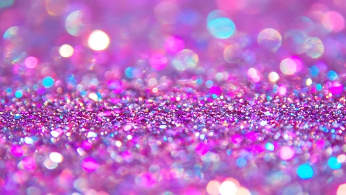 Macro bokeh field of magenta glitter with iridescent highlights