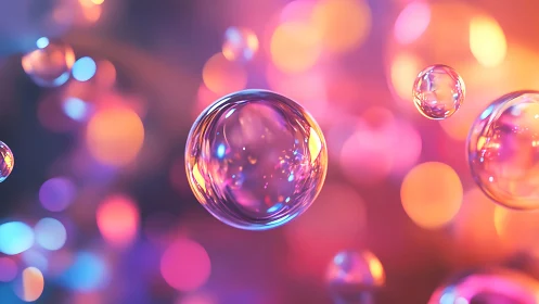 Spherical translucent bubbles float against defocused bokeh field