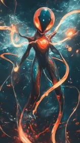 Cosmic energy avatar with bioluminescent plasma tendrils