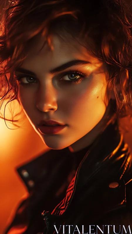 Flame-lit rebel gaze carves softness into molten shadow