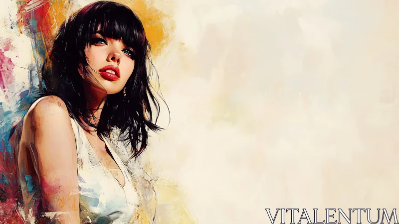 Digital painting portrait with expressive abstract color field background.