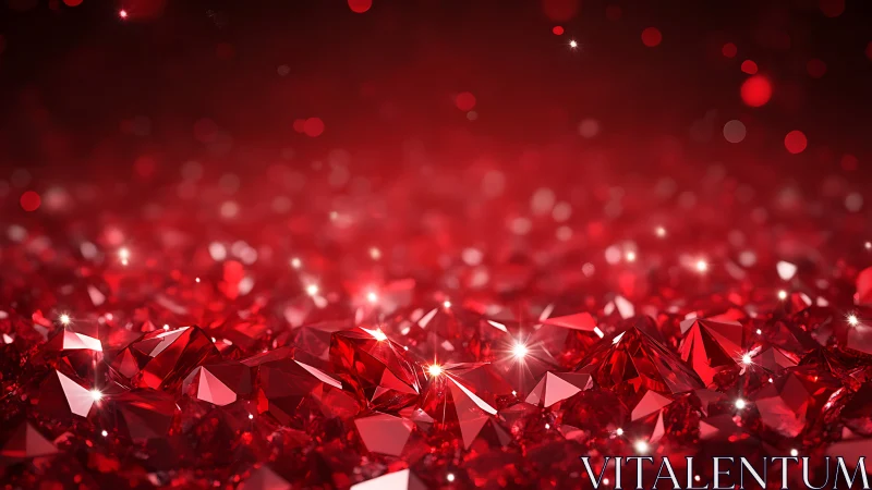 Red faceted gemstones scatter under vivid sparkling light.