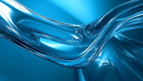 Abstract flowing blue glass waves with a modern digital art style.