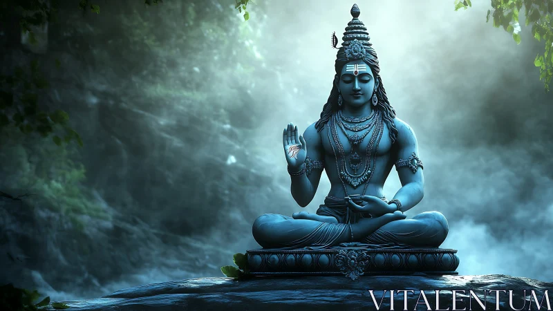 Moonlit Shiva breathes stillness through silver forest mist