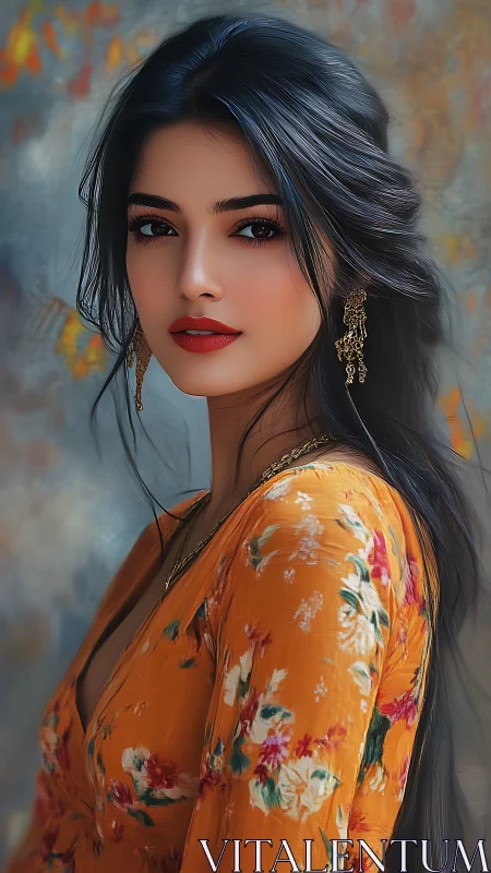 Digital portrait shows woman in floral dress against soft bokeh