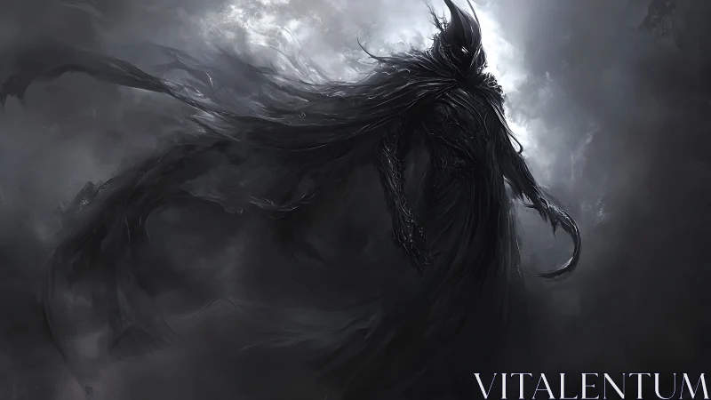 Dark cloaked wraith standing in swirling shadow fog.
