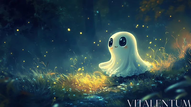 Bioluminescent forest ghost rendered in soft cinematic lighting