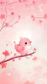 Delicate Pink Bird Perched Among Blooming Flowers