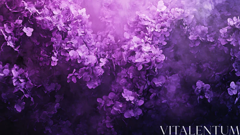 Purple Flower Cascade. Layered blooms fade into deep shadow.