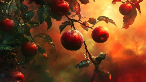 Sunset-soaked orchard lets ruby apples borrow the sky