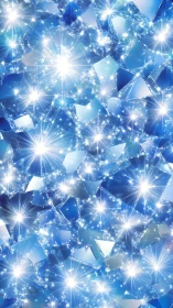 Shattered crystal shards erupt in radiant electric blue light