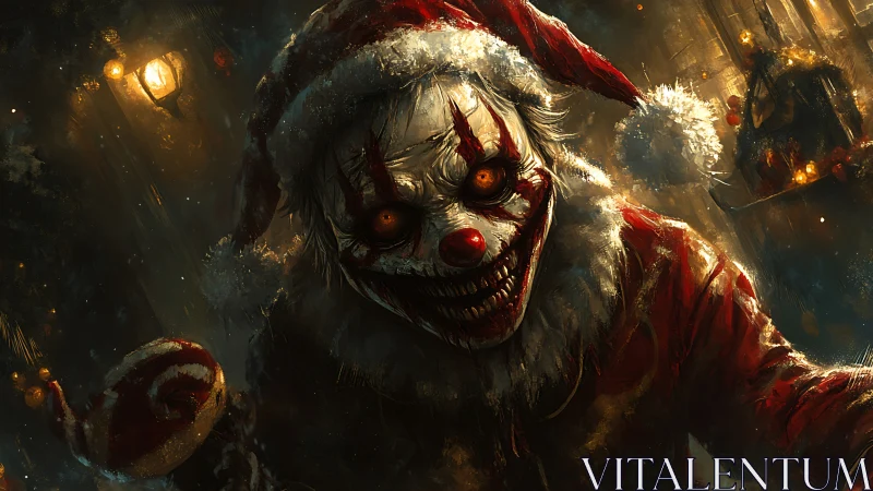 Grotesque Christmas clown rendered in high contrast digital horror