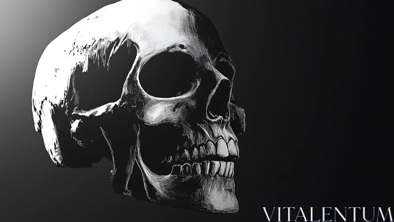 Gentle shadows trace a luminous skull in quiet space.