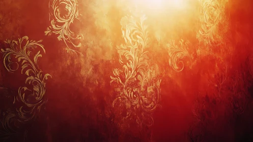 Golden baroque flourishes glow across textured red field