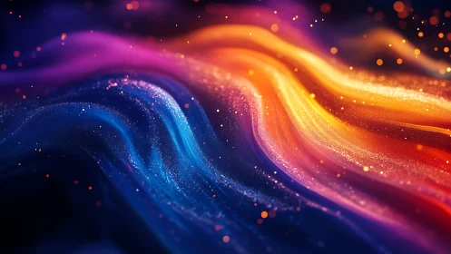 Digital painting of luminous chromatic waves in motion.