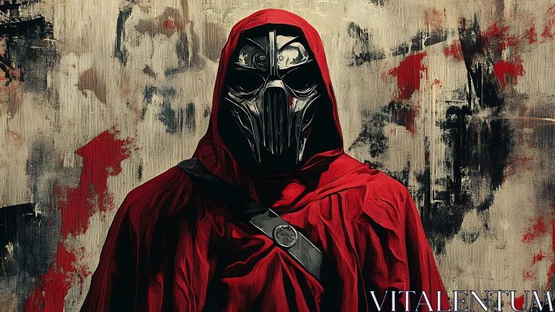 Mysterious masked wanderer wrapped in bold crimson robes.
