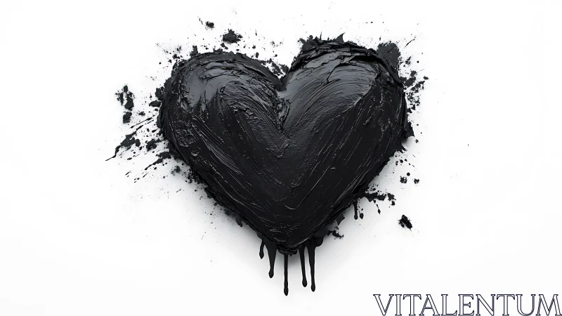 Textured Black Heart with Splatter Edges Against White.