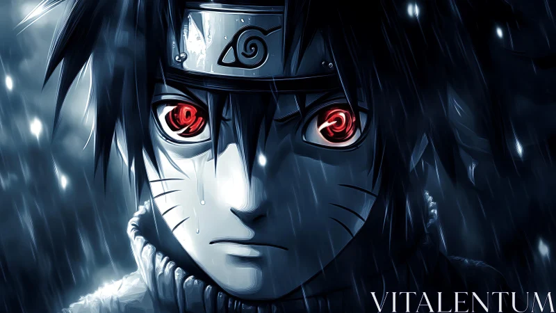 Stormlit ninja gaze glowing with quiet, unshaken resolve.