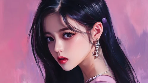 Digital portrait of young woman with pink background.