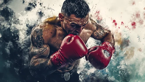 Warrior's Crimson Dance: Raw Power Erupts Through Watercolor Chaos