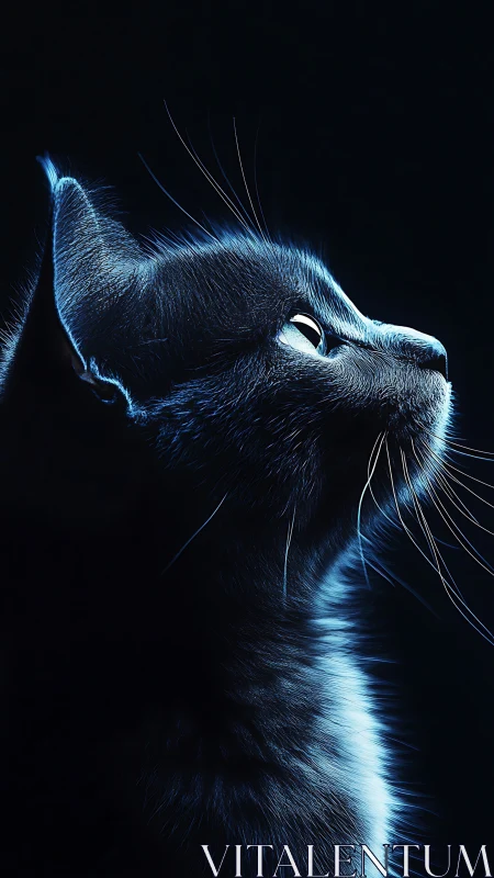 Luminescent Cat Portrait with Neon Cyan Backlighting