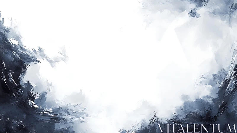 Abstract icy landscape with dark blue and white brush strokes.