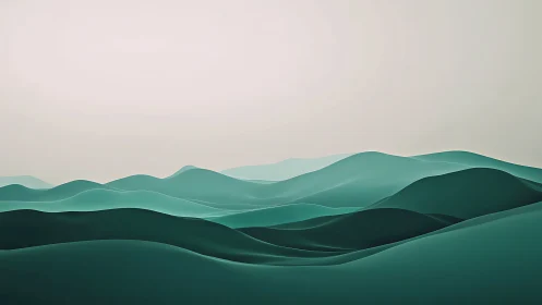 Soft teal dunes roll under a pale, tranquil horizon sky